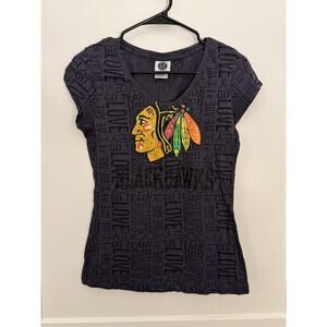 Chicago Blackhawks Official NHL WOMENS Gray SS Fitted T-Shirt Sz M Burnout